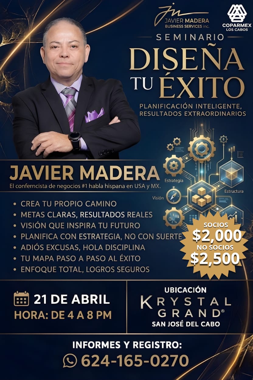 Flyer oficial del seminario Diseña Tu Éxito con Javier Madera